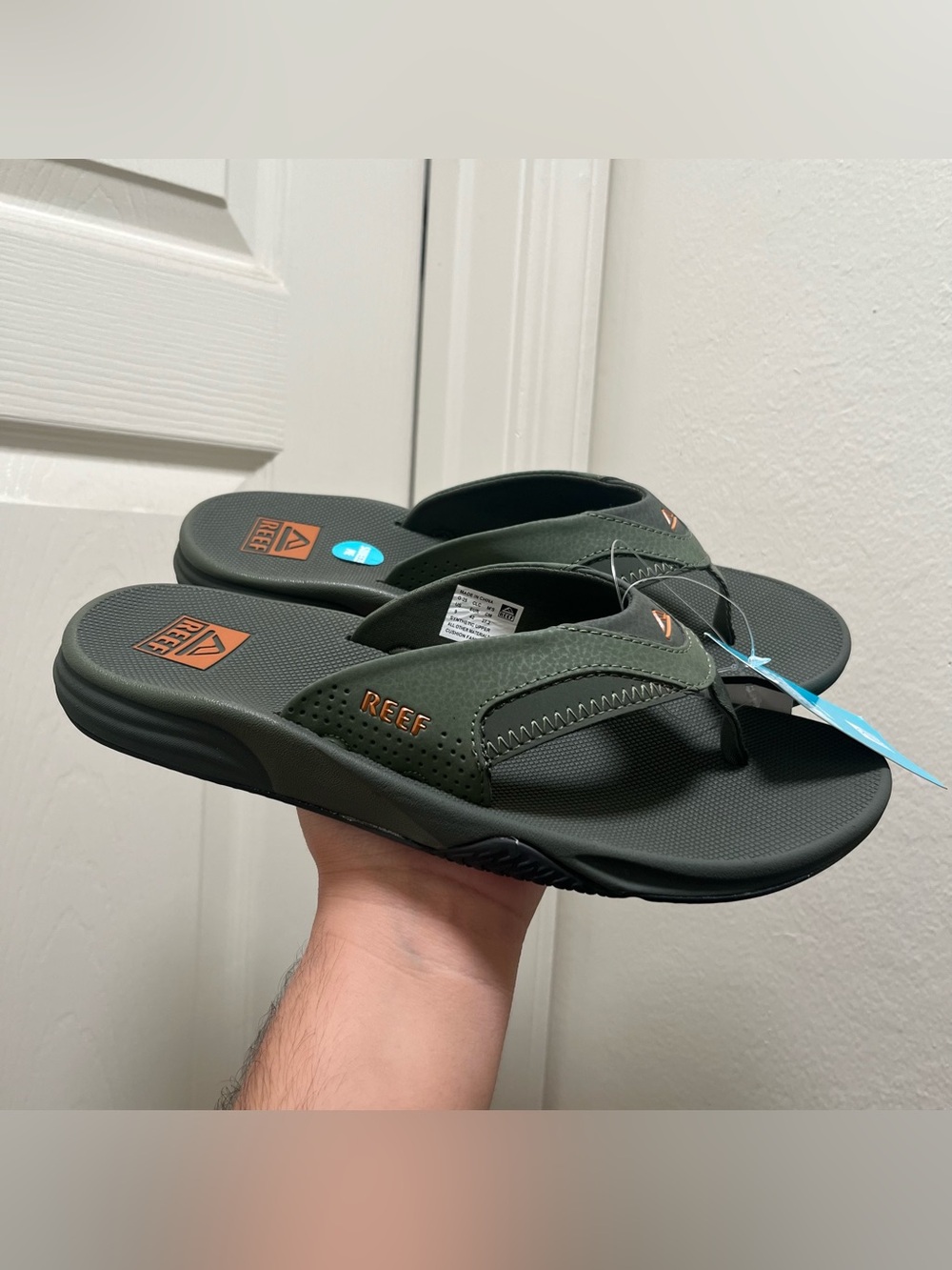 Reef Cushion Fanning Olive Flip Flops Sandals Bottle Opener Size 9m